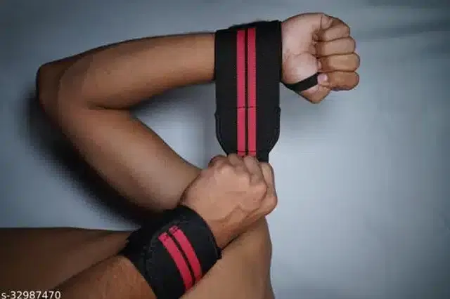 Wrist Support Bands, Black & Red, Free Size, Set of 1