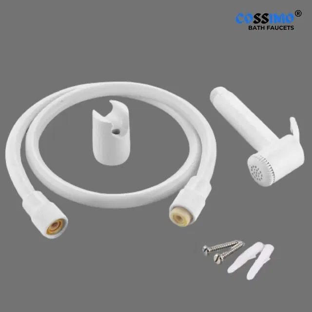 Milky-01 Health Faucet with 1.0 Meter Hose Pipe & Hook, White, Set of 1
