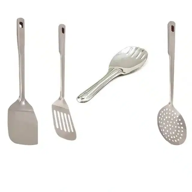 Combo of Stainless Steel Cooking & Serving Spoon Set, Pack of 4, Silver