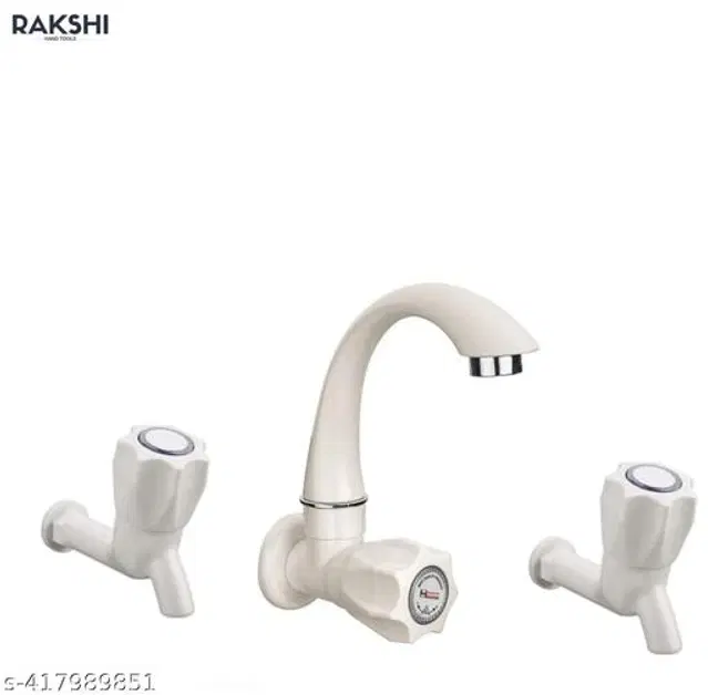 Plastic Bib Cock Tap 2 Pcs with Swan Tap, White, Set of 2