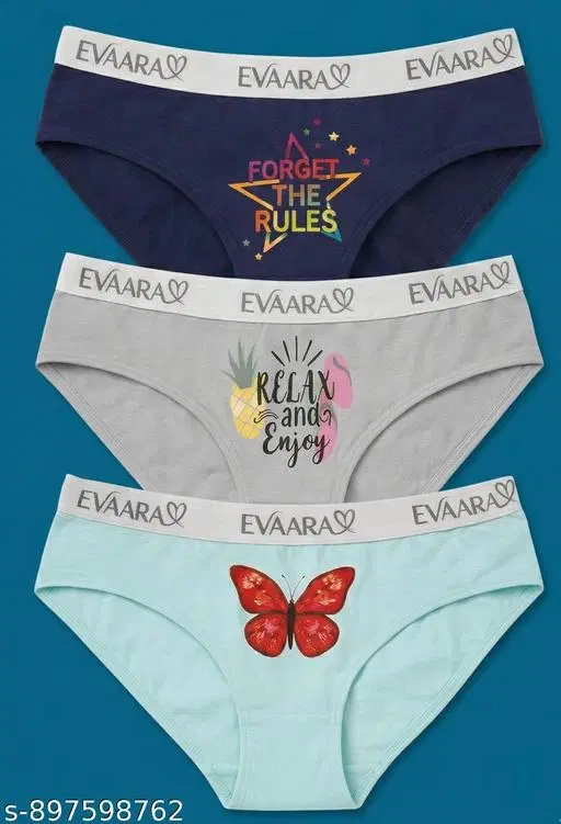 Evaara Hipster Panties for Women, Pack of 3 (Blue, XS)
