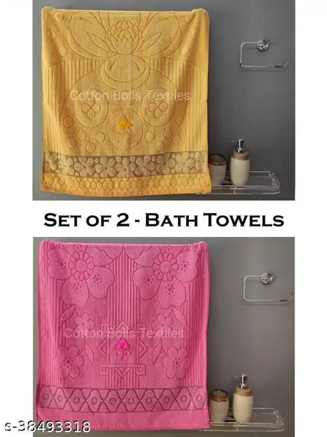 Cotton Bath Towels, Yellow & Pink, 30x60 cm, Pack of 2