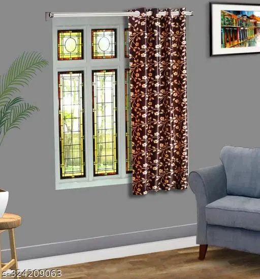 KANUSHI Industries® 1 Pieces Washable Polyster Eyelet Window Curtain Set (Color Brown) (5 FT)