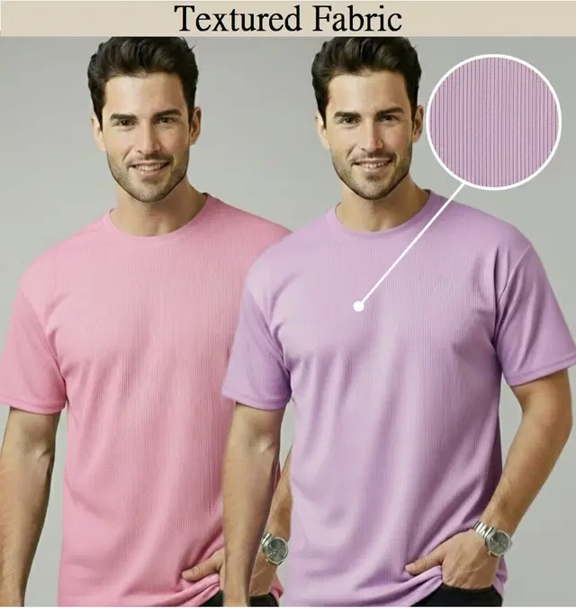 Polyester Round Neck T-shirt for Men, Multicolour, Pack of 2 (M)