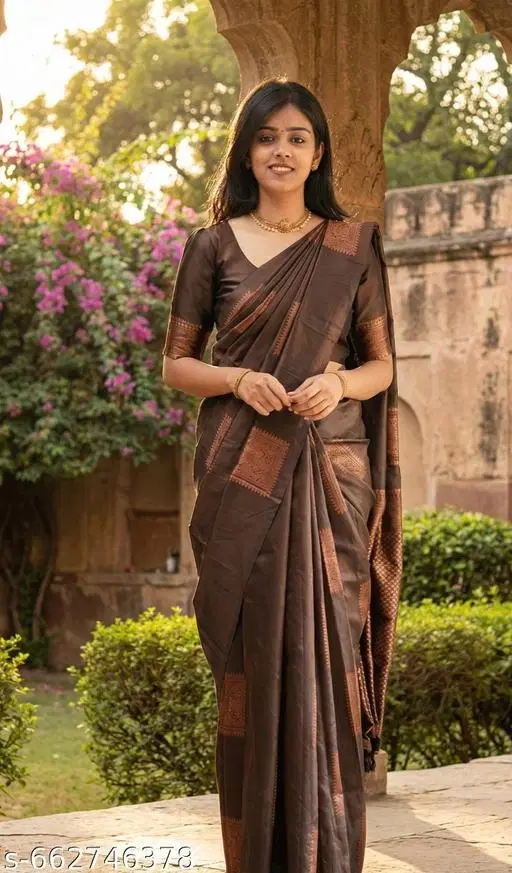 Soft Silk Saree for Women (Brown, Free Size)