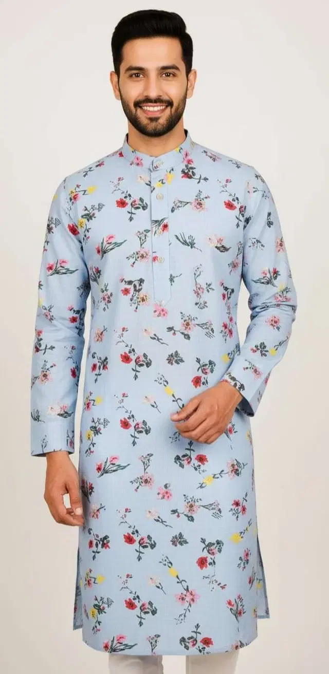 Cotton Blend kurta  For Men, Blue (L)