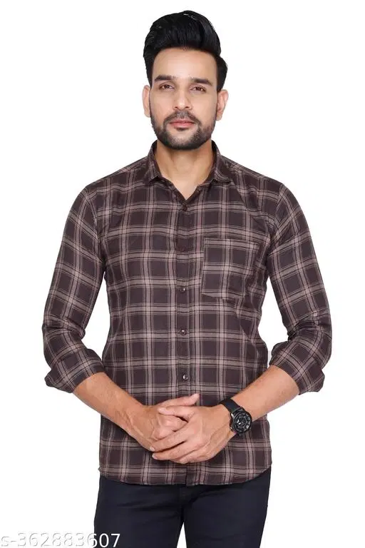 Cotton Blend Checked Shirt for Men, Brown (XL) Pack of 1