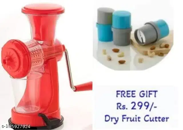 Plastic Manual Hand Juicer with Dry Fruit Cutter, Multicolor, Set of 2