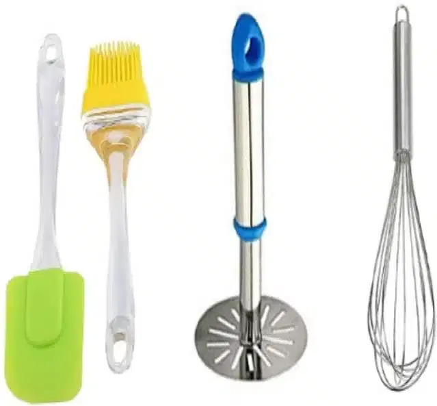 Combo of Spatula Set with Whisker & Masher, Pack of 4, Multicolor
