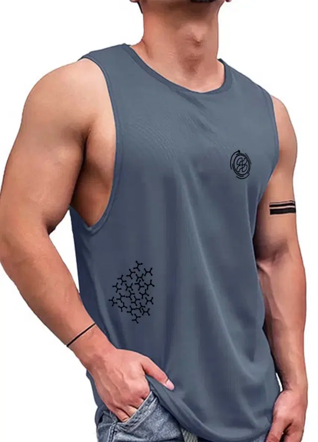 Polyester Printed Vest for Men (Grey, S)