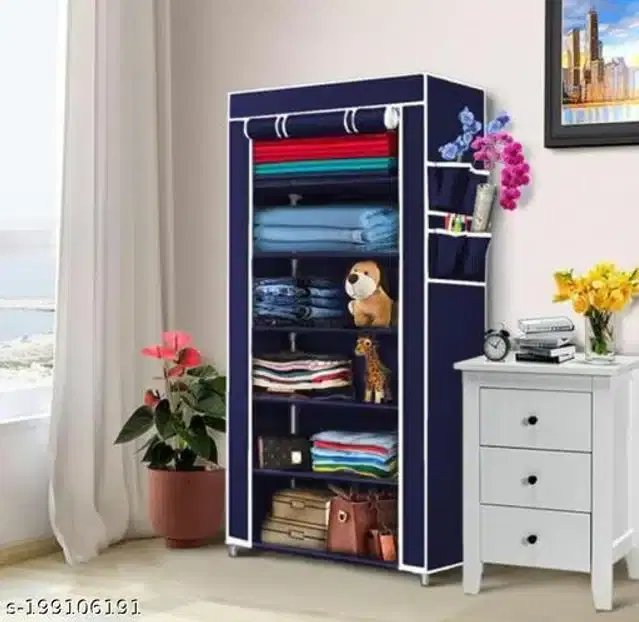 6 Shelves Metal Collapsible Shoe Rack, Blue