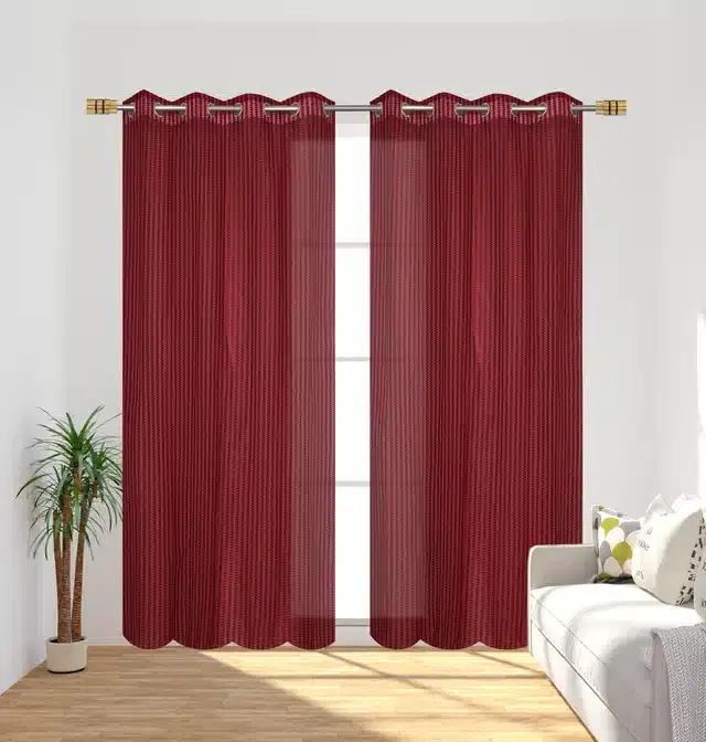 Polyester Window Curtains, Set of 1, Maroon, 5 feet