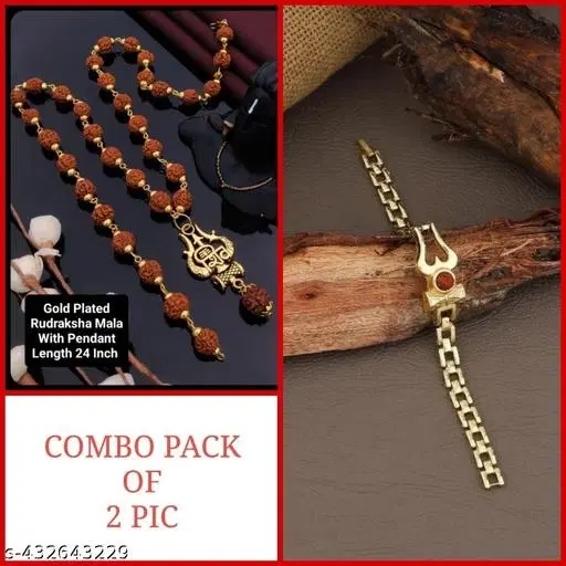 Alloy Pendant with Chain & Bracelet for Men, Set of 2 (Multicolor)