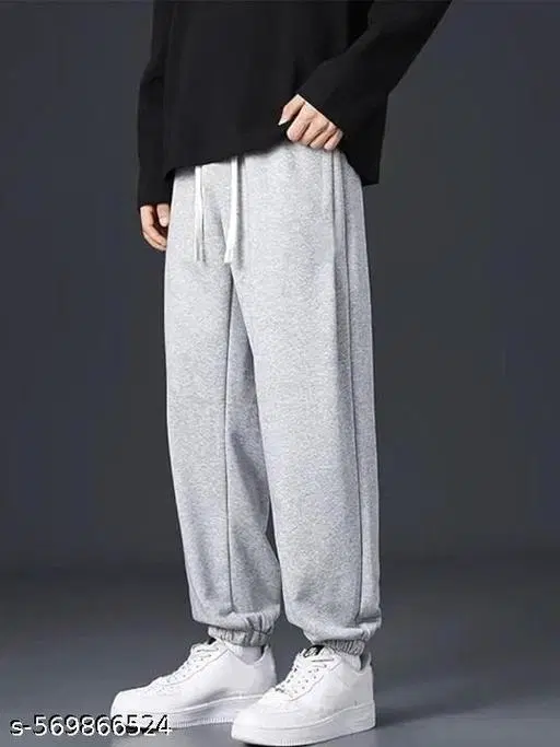 Cotton Blend Solid Trackpant for Men, Grey (S)