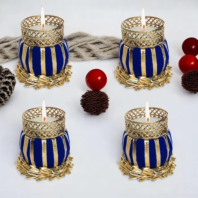 Metal Designer Tealight Candle Holder, Blue, 5x5x6 cm, Pack of 4