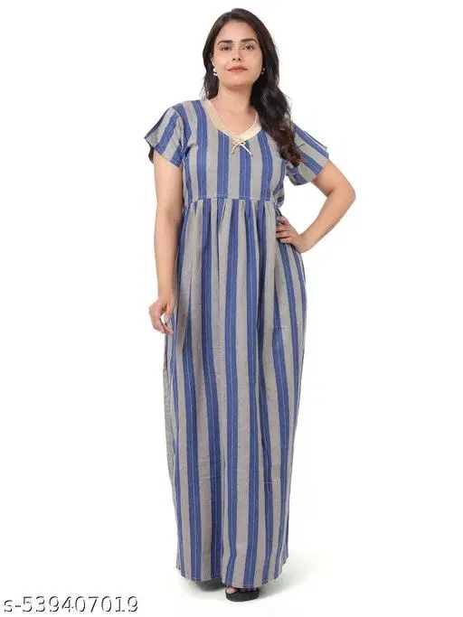 Satin Soft & Attractive Nightdress for Women & Girls , Blue (M)