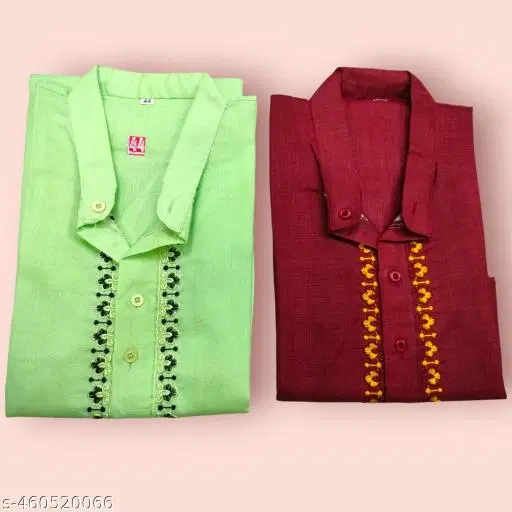 Cotton Solid Kurta for Men, Maroon & Mint Green, Pack of 2 (M)