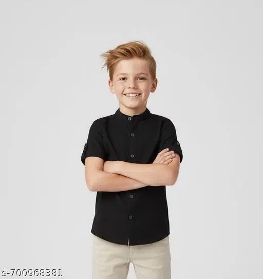 Solid Cotton Blend Short Sleeve Polo for Boys (Black, 1-2 Years)