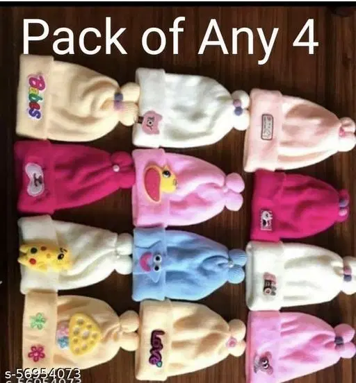 Polyester Caps for Kids, Pack of 4 (Multicolor, 3-6 Months)
