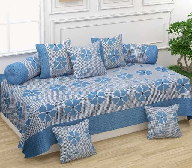 Homefab Microfiber Diwan Set, Blue, 60X88 In, HF-106