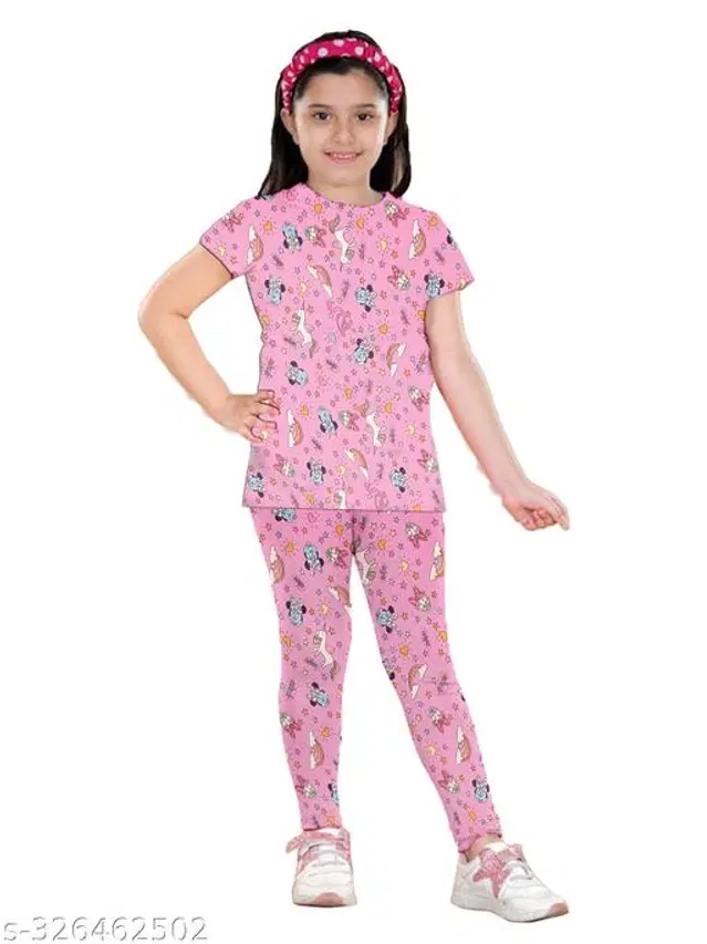 Polycotton Nightsuit for Girls (Pink, 1-2 Years)