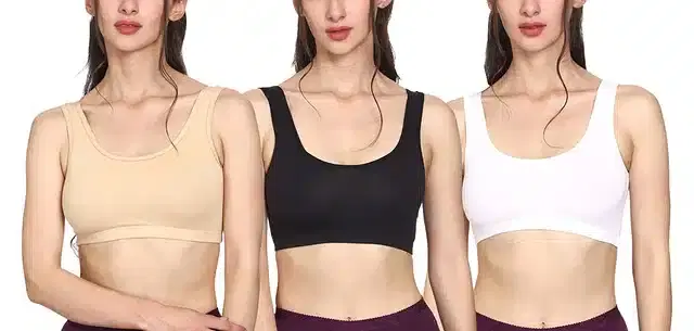 Women's Non-Padded Sports Bra, Pack of 3 (Multicolor, 32)