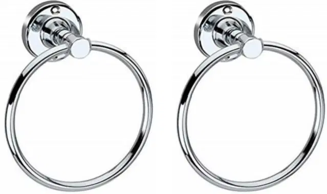 Stainless Steel Multipurpose Towel Ring with Wall Flange, Silver, Set of 2
