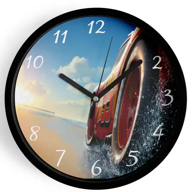 Analog Cars Wall Clock for Home, Black, 7 Inches