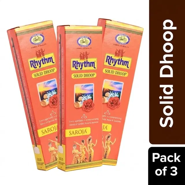 Cycle Pure Rhythm Saroja Solid Dhoop Sandalwood, Rose & Jasmine 3X8 Pc - Pack of 3