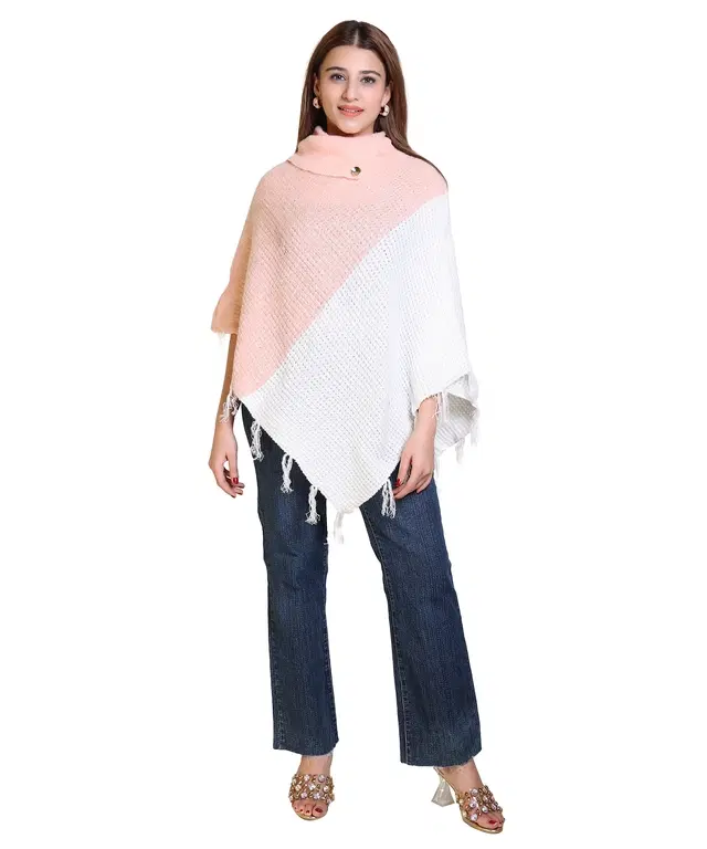 Woolen Self-Design Ponchos for Women (Multicolor, M)