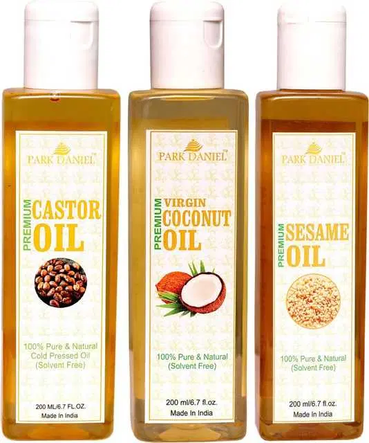 Park Daniel Castor Oil, Coconut Oil, Sesame Oil, Pack of 3, 200 ml, SE-1766