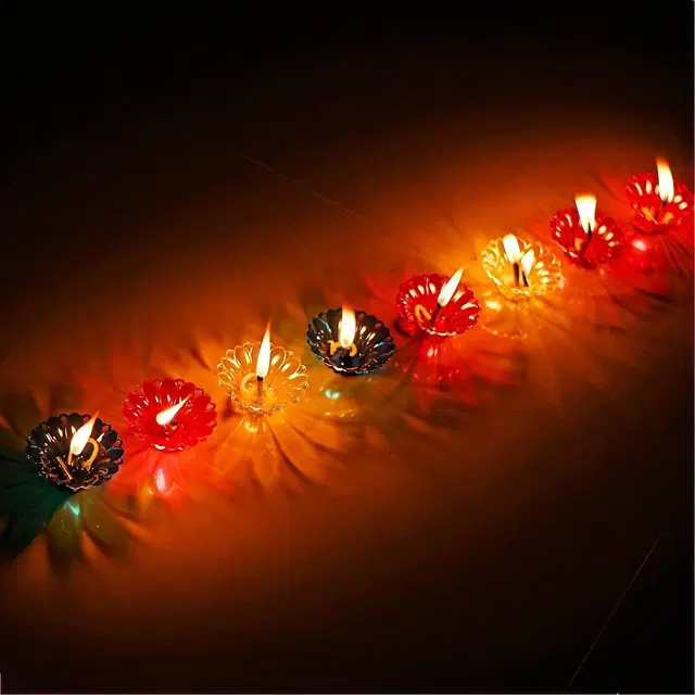 Plastic 3D Shadow Reflection Floating Diwali Diyas, Multicolor, Pack of 12