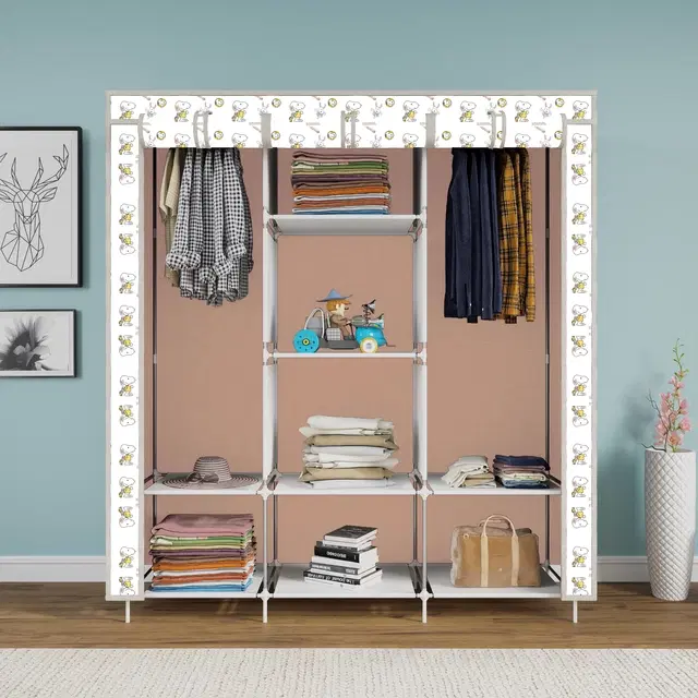 Plastic Printed Collapsible Wardrobe, Beige