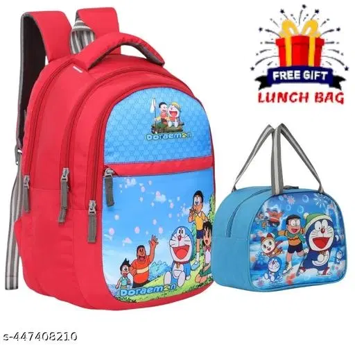 Polyester Backpack with Lunch Box Bag for Kids, Multicolor, Set of 2