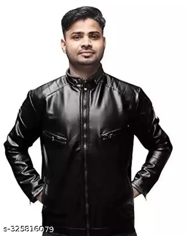 PU Jacket for Men (Black, M)