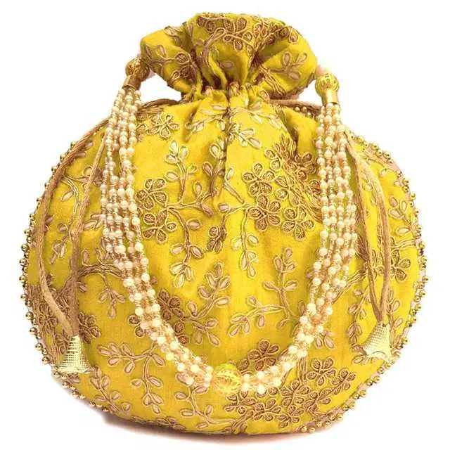 Cotton Silk Ethnic & Traditional Handheld Potli for Women, Yellow, A-34