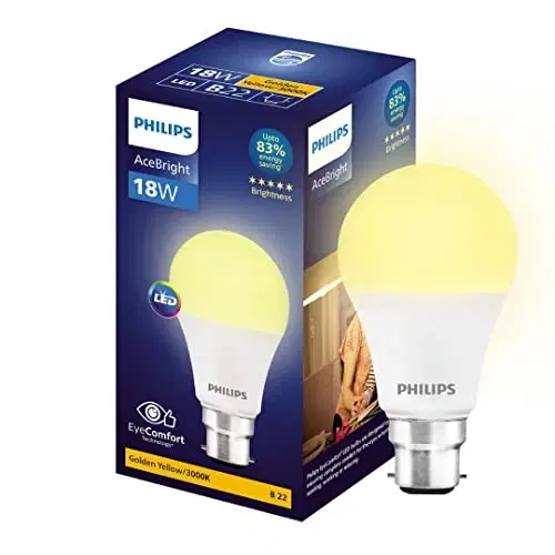 Philips 18w Led Bulb |AceBright High Wattage Led Bulb|Base: B22 Light Bulb For Home | Golden Yellow, Pack Of 1
