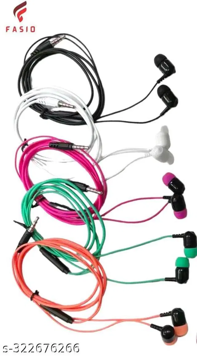 Premium 3.5 mm Jack Wired Earphones, Multicolor, Pack of 5