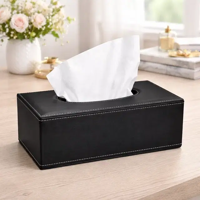 PU Leather Tissue Box Holder, Rectangular Tissue Box Cover,Facial Tissue Case Napkin Dispenser for Home Office Car Automotive Decoration