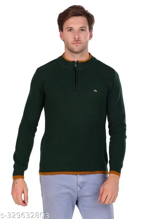 Full Sleeves Sweater for Men (Bottle Green, L)