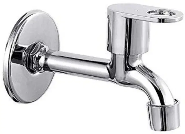 Stainless Steel Long Body Bib Cock Tap with Wall Flange, Silver, Set of 1