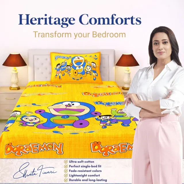 Cotton Single Bed sheet With 1 Pillow Cover (Multicolour) Set Of 1