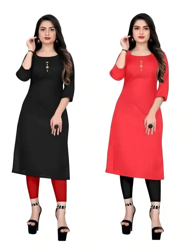 Crepe Solid Kurtis for Women, Pack of 2 (Yellow & Grey, XS)