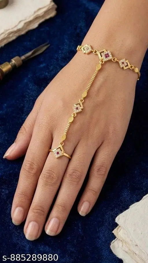 Hath Panja Bracelet for Women (Gold, Free Size)