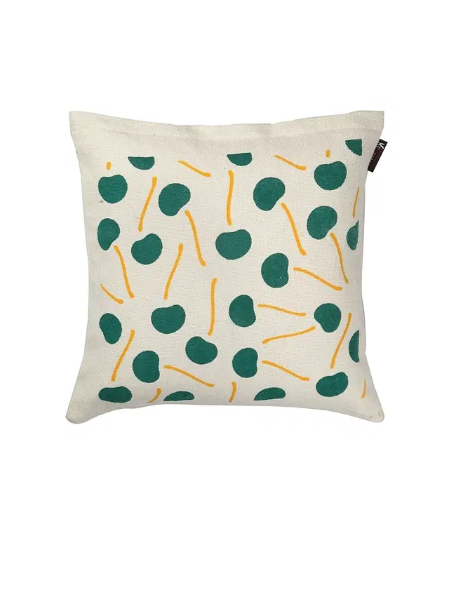 Cotton Cushion Cover, Green & White, 16x16 inches