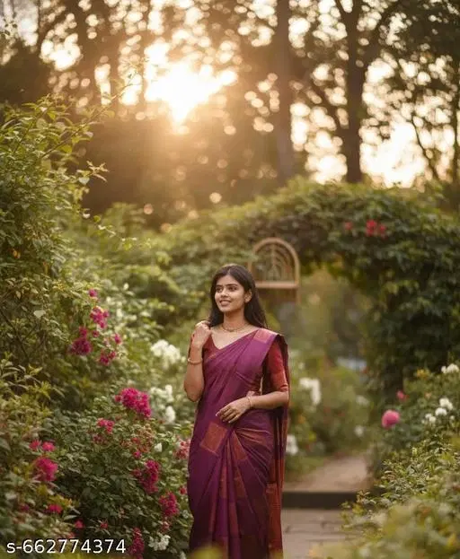 Kanjeevaram Silk Saree for Women (Purple, Free Size)