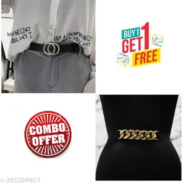 Fancy Belts for Women, Pack of 2 (Black)