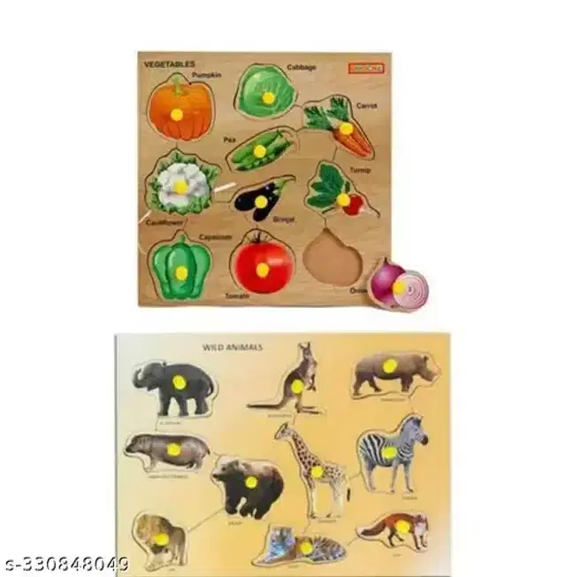 Wooden Educational Puzzle for Kids, Multicolor, Pack of 2