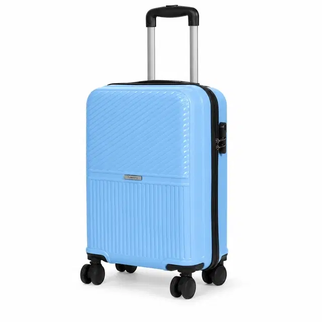 Teakwood Whitefield Small Hard Trolley Bag With 360° Spinner 8 Wheels, Powder Blue