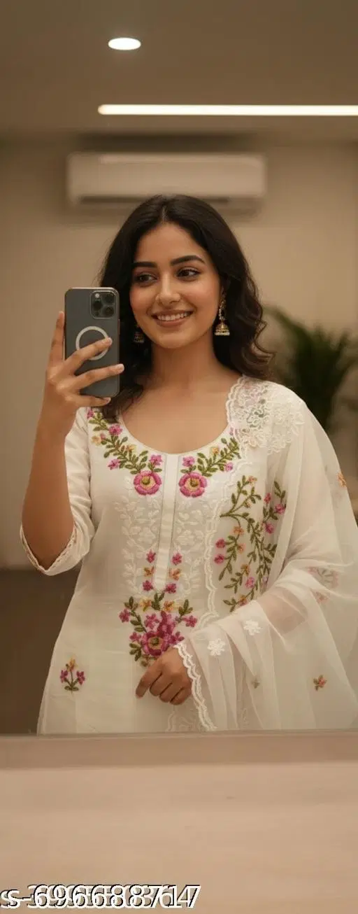 Jaipuri Style Kurti for Women (White, Un Stitched)
